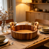 Eco-Friendly Round Acacia Wood Bowl with Handles, Stylish Wooden Serving Basket for Kitchen & Dining