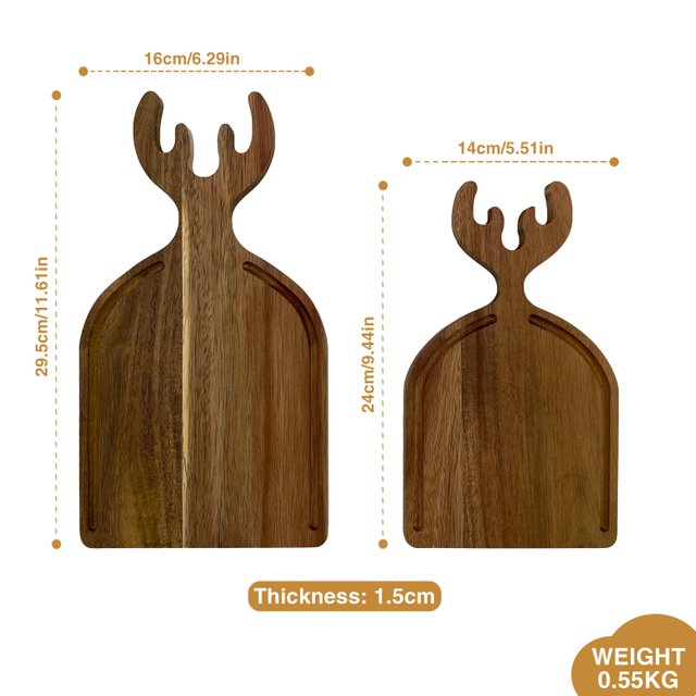 Modern Acacia Wooden Cutting Board Antler Handle Christmas Charcuterie Serving Tray for Cheese Vegetables Food Laser Chopping