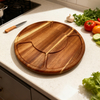 Eco-friendly Natural Wood Rotating Divided Plate Round Serving Tray with Laser Logo for Kitchenware Nut Snacks and Fruits