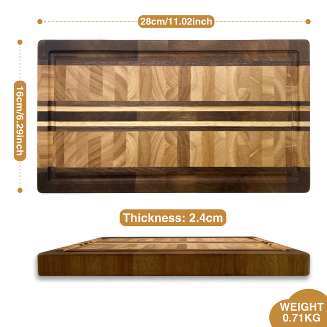 High Quality Acacia Walnut Wood Double Sided Cutting Board for Kitchen Laser Logo and Drain Slot Premium Chopping Block