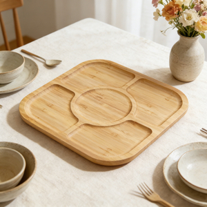 OEM&ODM Customized Bamboo Food Tray Bamboo Divider Plate for Kids Children's Bowl