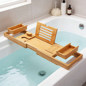 High Quality Bamboo Folding Bathtub Caddy Luxury Wood Bath Tray Adjustable Legs Easy Use for Home Hotel Shower Bathroom Sets