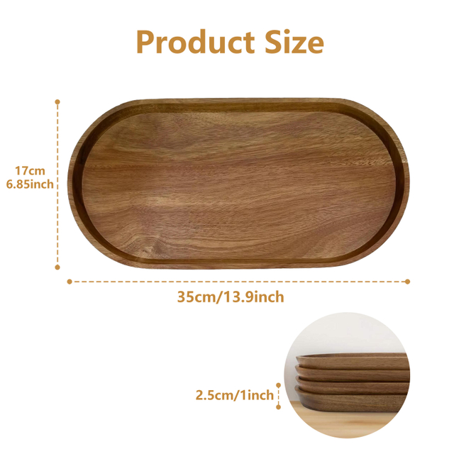 Wholesale Eco-Friendly Durable Custom Logo Acacia Wood Oval Plate Dish Laser for Kitchen Home Party Occasions Coffee Tea Service