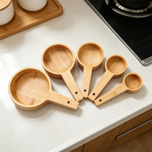 Premium 5-Piece Bamboo Measuring Spoon Set, Natural Bamboo Measuring Cups for Baking, Cooking & Kitchen Prep