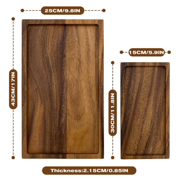 Eco-Friendly Acacia Wood Rectangular Trays, Multi-size Decorative Serving Board for Dining Table & Bathroom Storage