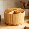 Eco-Friendly Classic Bamboo Utensil Organizer Rotating 6-Compartment Wooden Caddy Pen Phone Holder Kitchen Desk Living Room Use