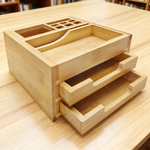 Bamboo Makeup Organizer and Storage With Drawer Medium Wooden Cosmetic Countertop for Bathroom Bedroom