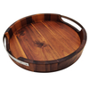 Wholesale and Custom-Made Large and Small Retro Brown Round Walnut Wood Entryway Storage Trays with Handles