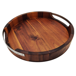 Wholesale and Custom-Made Large and Small Retro Brown Round Walnut Wood Entryway Storage Trays with Handles