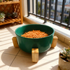 Customize Non-slip Bamboo Wooden Stand Polished Ceramic Eco-Friendly Camping Free Sample Pet Dog Bowl