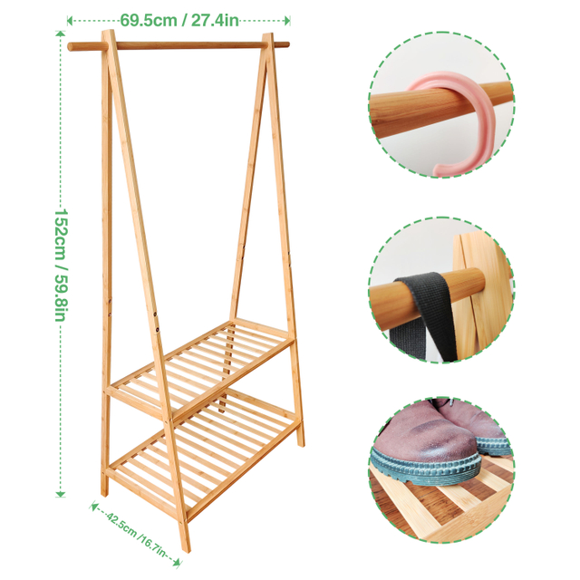 Bamboo Coat Rack Eco-Friendly Cloth Hanger for Home Hotel Bedroom Bathroom Warehouse Dining School Hospital Workshop