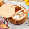 100% Natural Bamboo Wood Sugar Salt Spic Storage Jar Spoon Bamboo Salt Container Box With Lid