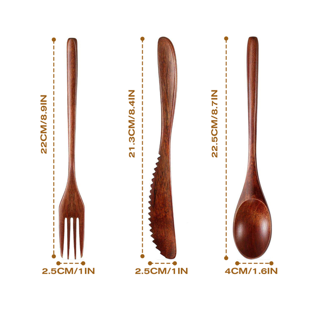Wooden Spoon Fork and Knife Set Cutlery Set Wood Utensil for Eating Flatware Sets Reusable Forks Spoons