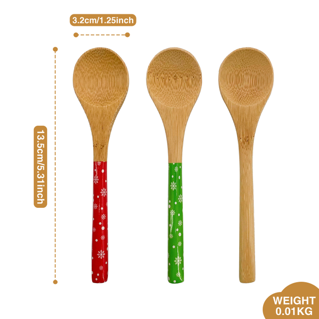 Eco-Friendly Christmas Bamboo Cooking Spoons, Durable Wooden Utensils for Kitchen Stirring & Holiday Serving