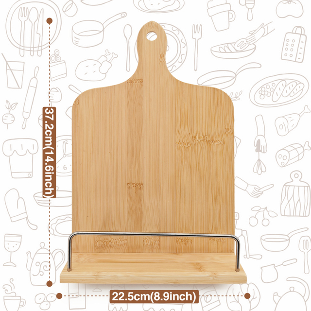Bamboo Wood Adjustable Reading Rest Tablet Chef Home Learning Foldable Cooking Bookshelf Page Fixed Kitchen Bookend Rack