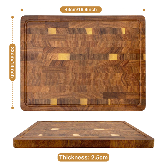 Acacia Wood Cutting Board, Edge Grain Chopping Board with Juice Groove, Reversible and Knife Friendly, for Entertaining, Kitchen