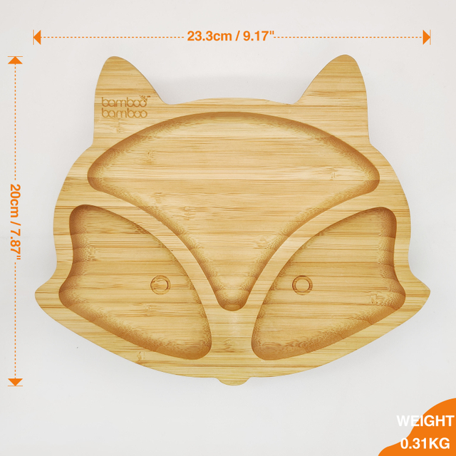 Cute Fox Tableware Babies Learn to Eat Silicone Baby Feeding Set Bamboo Baby Plate with Spoon