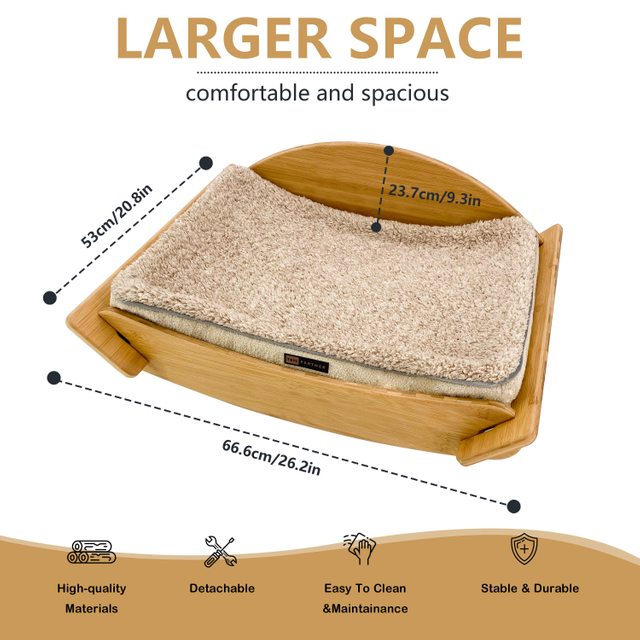 Large Breathable Bamboo U-Shaped Pet Bed for Kittens and Small Dogs with Removable and Washable Cushion for Indoor Outdoor Use