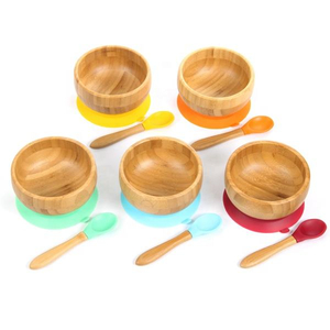 Mix & Match Organic - Bamboo Baby Gift Set. Bamboo Baby Bowl + Bamboo Baby Divided Plate + 5 Assorted Spoons Set. Great