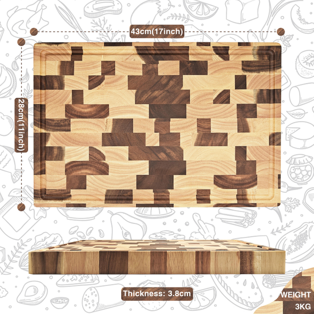 Kitchen Wooden Chopping Board Set Nature Acacia Wood Fiber Cutting Board for Kitchen Juice Groove and Inner Handle