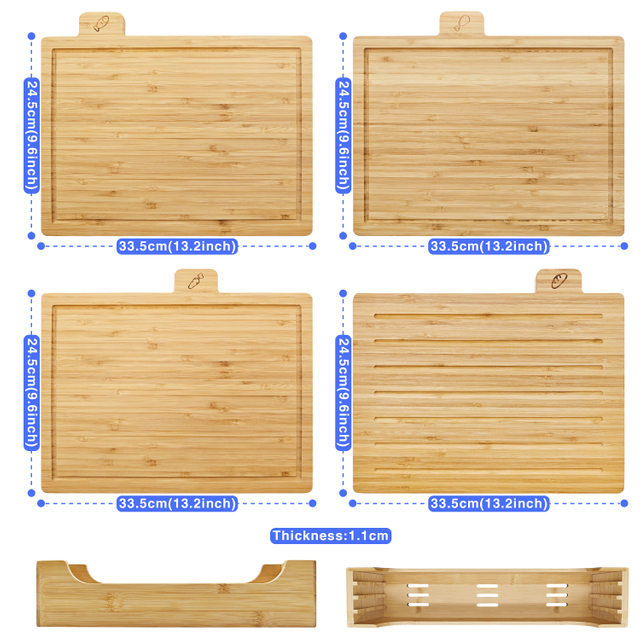 Bamboo Cutting Board Set with Holder 4pcs Bamboo Chopping Boards with Rack