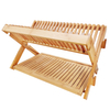 Wooden 2-Tier Dish Drainer Kitchen Plate Rack Kitchen Home Storage Organization Bamboo Collapsible Dish Drying Rack