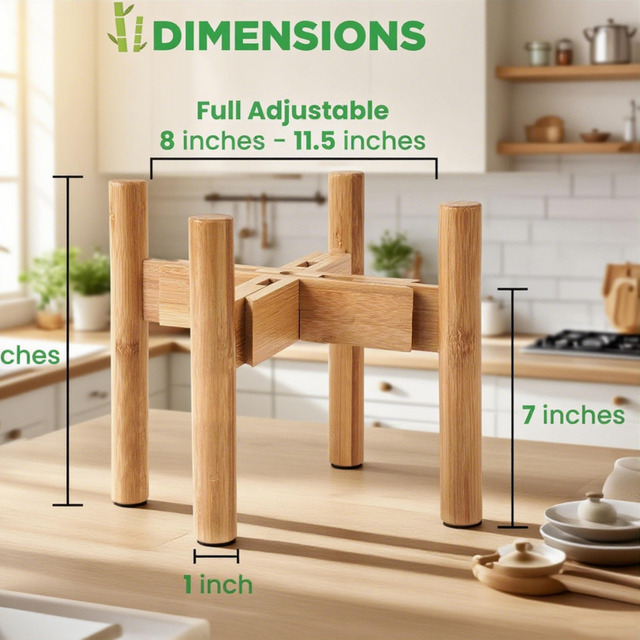 Multifunctional American Style Bamboo Adjustable Storage Rack for Beverage Dispenser Pet Bowl Flower Pot Holder