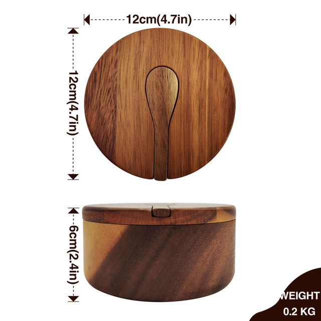 Custom Logo Natural Acacia Wood Seasoning Spice and Salt Box Cellar with Spoon