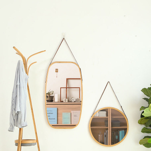 Bamboo Frame Glass Mirror Eco-Friendly Durable Contemporary Design for Bedroom and Bathroom Hanging Decor