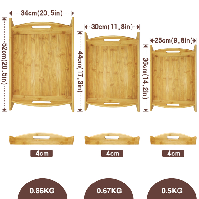 Best Selling Multifunction Modern Single-Tier Portable Standing Type Bamboo Kitchen Serving Tray with Lacquer Finish and Handles
