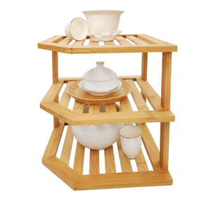 YCZM 3 Tier Standing Pantry Storage Makeup Perfume Bathroom Stand Shelf Corner Rack for Kitchen Bamboo Wood