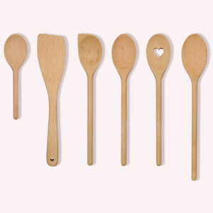 Beech Wooden Kitchen Cooking Set Western Bamboo Utensils Spoon and Spatula Set for Camping and Dining