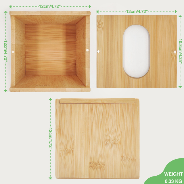 Bamboo Lacquer Finish Square Tissue & Napkin Paper Case Large Capacity Durable Lid Home Office Desktop Hotel Table Furniture