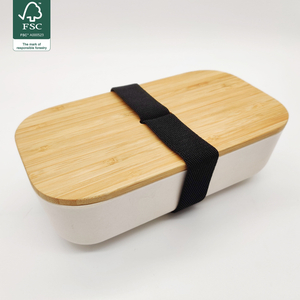 Eco Friendly Custom Biodegradable Leakproof Bamboo Fiber Japandi Style Back to School Dinnerware Sets Bento Box with Bamboo Lid