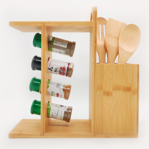 Custom Wholesale Eco-Friendly Sustainable Bamboo Spice Storage Rack with Spatulas 30x30x10cm Hand Wash Only