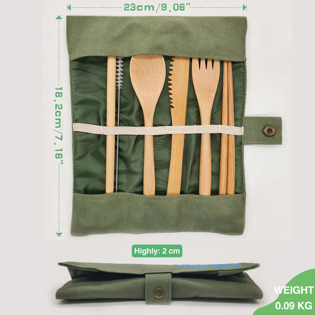 Portable Classic Design Bamboo Cutlery Set Disposable Travel Camping Utensils Including Fork Spoon Knife Straw