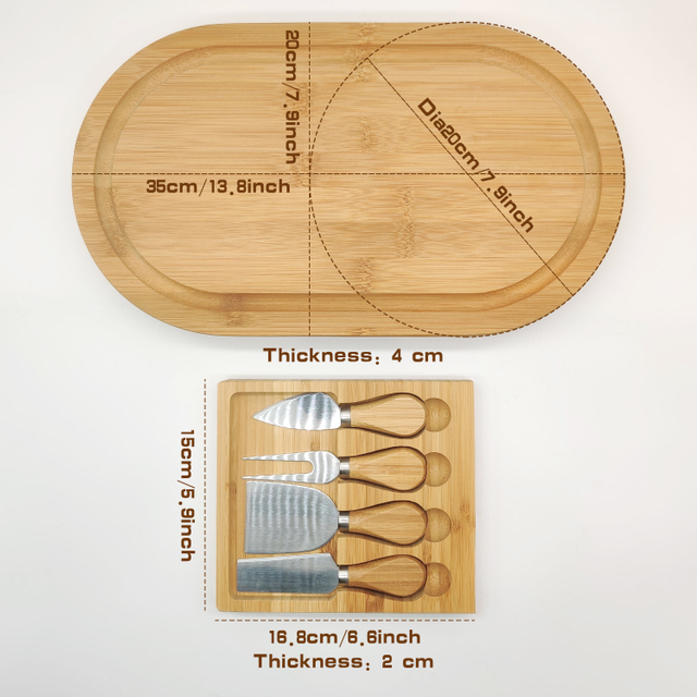 Customizable Mini Bamboo Cheese Board with 4-Piece Cutlery Set Wood Platter Hidden Cutlery Drawer for Cheese Pizza