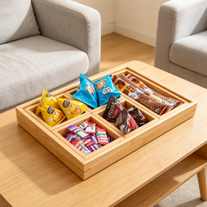 Sustainable Modern Portable Pressed Bamboo Lacquer Finish Multi-Compartment Serving & Storage Tray
