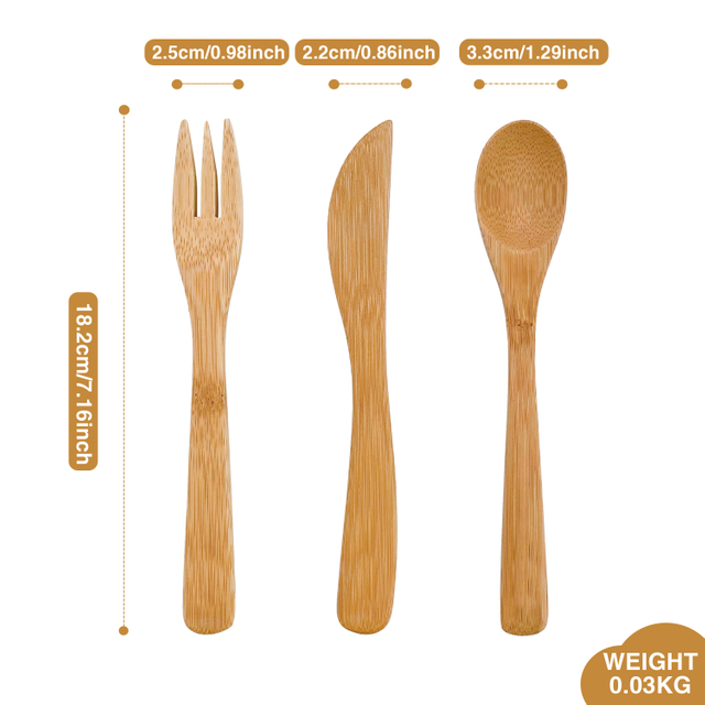 18 CM Natural Bamboo Knife Fork and Spoon Set