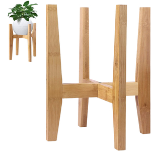 Adjustable Contemporary Bamboo Floor Plant Stand Indoor Single Plant Holder 8-12 Inch for Home Use