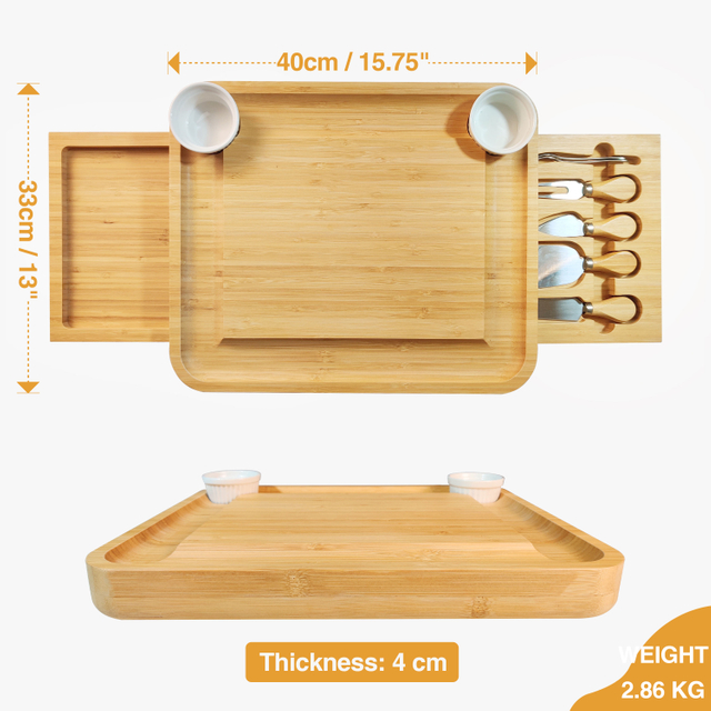 Popular Bamboo Square Charcuterie Boards Knife Set Kitchen Serving Platter Cheese Board Accessories Laser Engraved Non-Toxic
