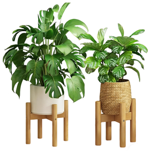 Indoor Mid Century Modern Wood Natural Durable Balcony Rack Follower Pot Display Stand Bamboo Wooden Plant Holder for House