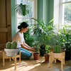 Bamboo Mini Plant Stand with Wooden Flower Pot Display Potted Plant Stand for Home & Garden Prevents Floor Wetness