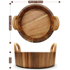 Hot Selling Wholesale Acacia Wood Square Breakfast Serving Tray with Handles Non-slip Wooden Food Serving Tray
