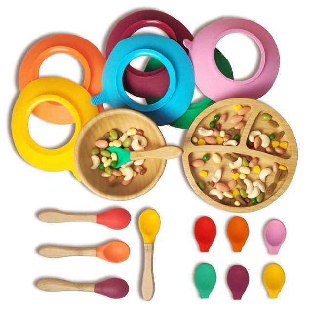 100% Food Grade Custom Logo Kitchen Spoon Toys Baby Spoon Wooden Silicone Spoon