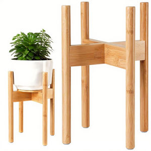 Adjustable Indoor Bamboo Wood Plant Stand Full Adjustability Flower Pots & Planters Holder 9-12.5 Inch Planter for Home Garden