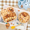 Baby Toddler Feeding Plates Bowl Suction Stay Put Not Divided Contemporary Bamboo Animal Pattern + Baby Spoon Baby Bib