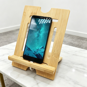 Hot Selling Natural Bamboo Phone Holder, Portable Adjustable Wooden Stand for Office, Home & Video Calls