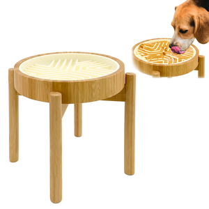 2026 New Anti Slip Silicone Slow Feeding Dog Bowl, Cat Bowl, Pet Bamboo Elevated Bowl with Bracket