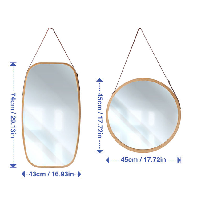 Bamboo Frame Glass Mirror Eco-Friendly Durable Contemporary Design for Bedroom and Bathroom Hanging Decor